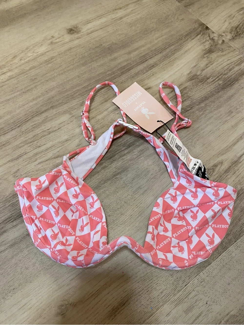Playboy x Missguided Pink Checkerboard Logo Bikini Top - NWT never worn